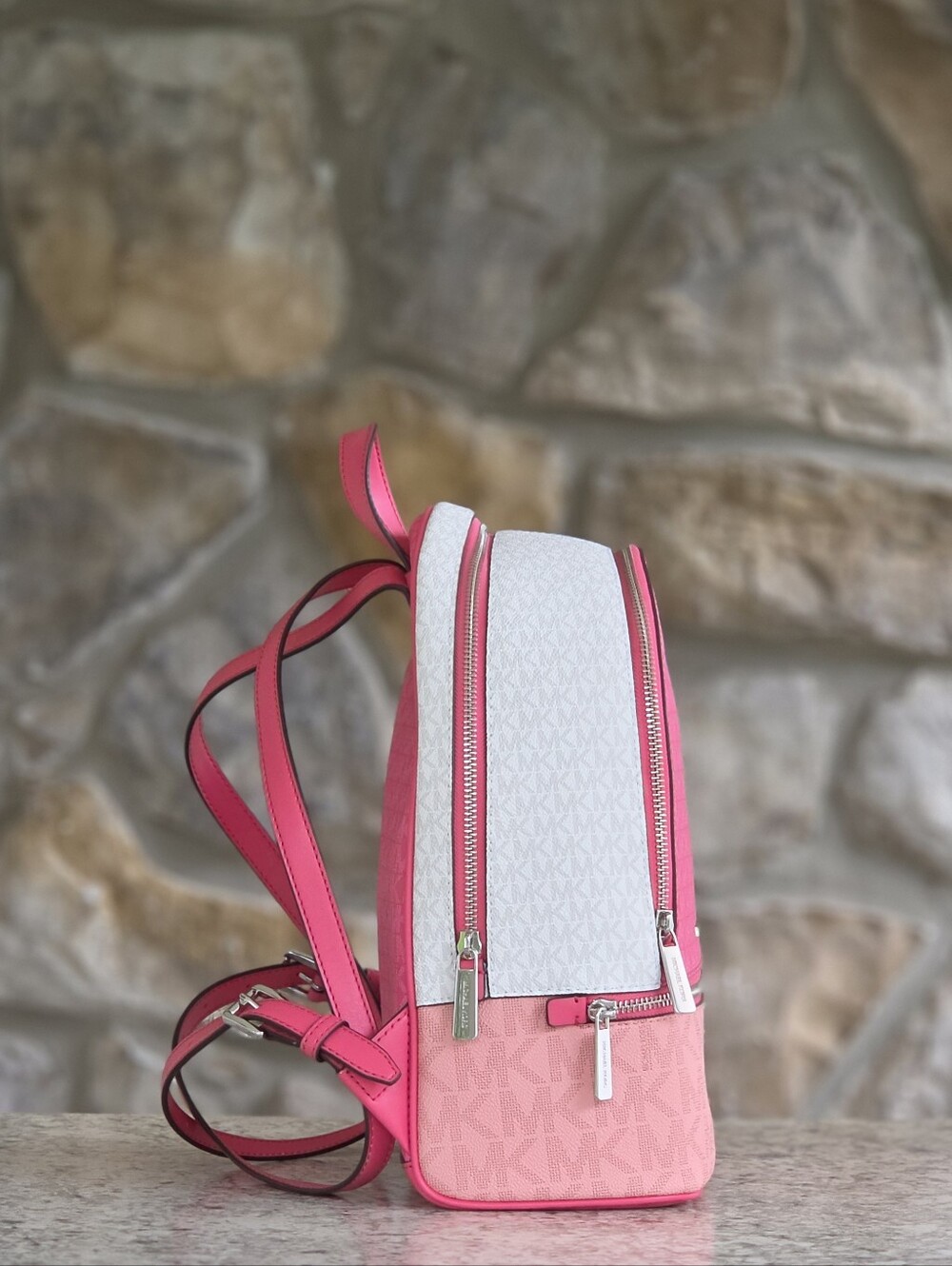 Michael Kors Rhea Medium Color-Block Logo PIink Backpack - Picture 2 of 9